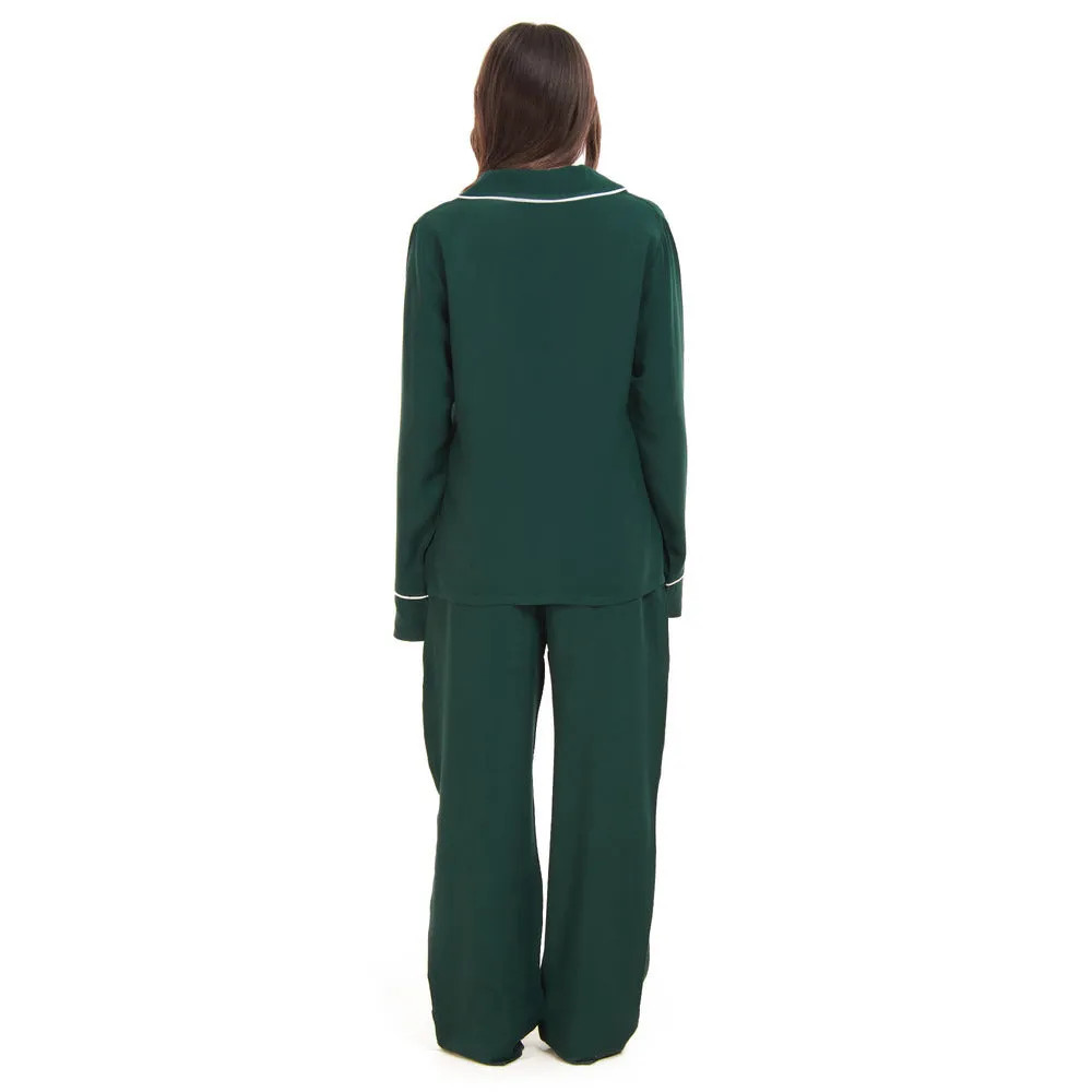 Women summer pajama set Dark green buttoned shirt   Pants