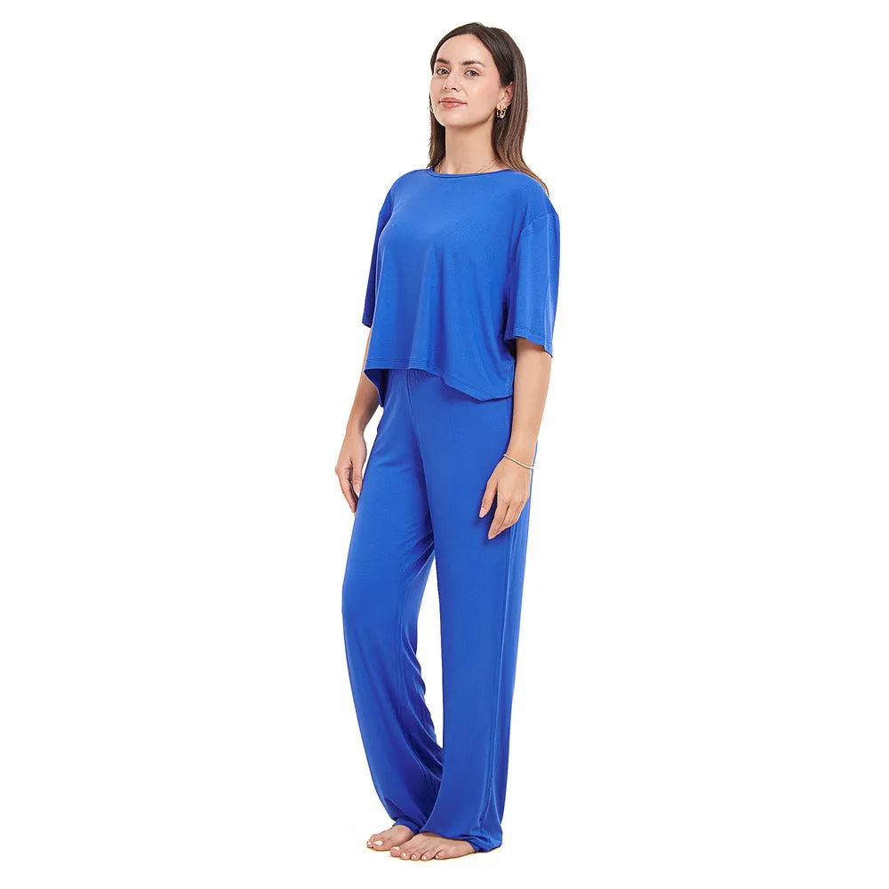 Women summer pajama set Royal Blue Cropped top   pants