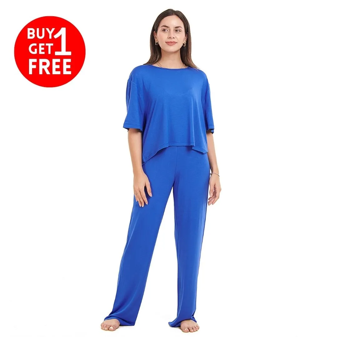 Women summer pajama set Royal Blue Cropped top   pants