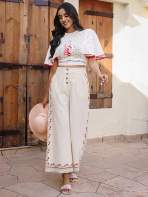 Women White Cotton Cambric & Flex Floral Printed Co-Ord Set