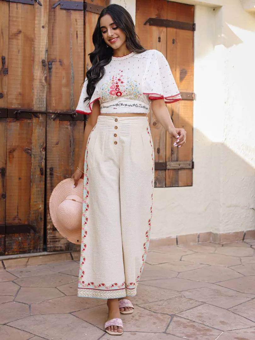 Women White Cotton Cambric & Flex Floral Printed Co-Ord Set