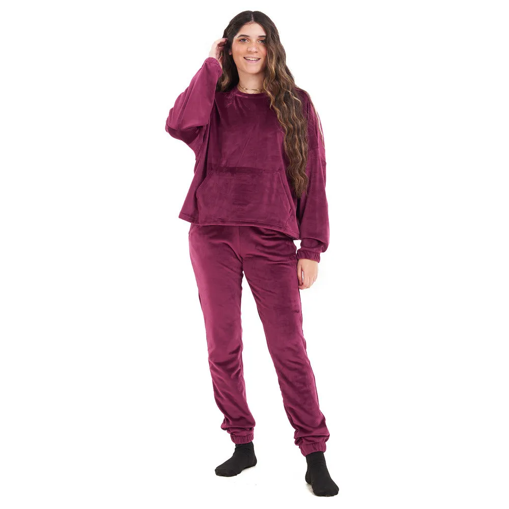 Women Winter Pajama Set Maroon Sweatshirt   Pants