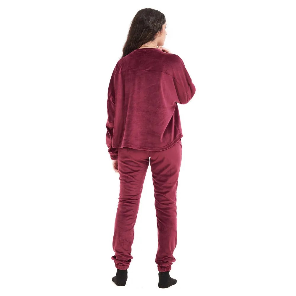 Women Winter Pajama Set Maroon Sweatshirt   Pants