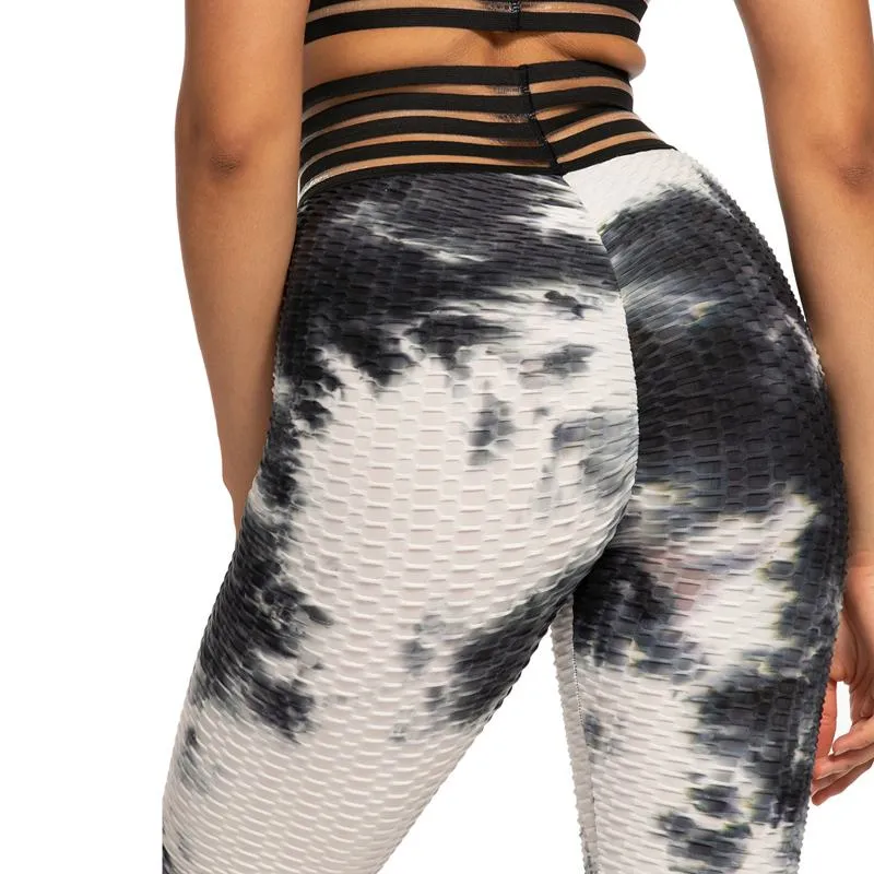 Yoga Elastic Lining Fabric Jacquard Thickened Sports Fitness Tie-Dye Bubble Sports Leggings