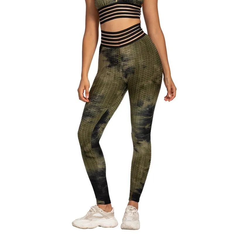 Yoga Elastic Lining Fabric Jacquard Thickened Sports Fitness Tie-Dye Bubble Sports Leggings