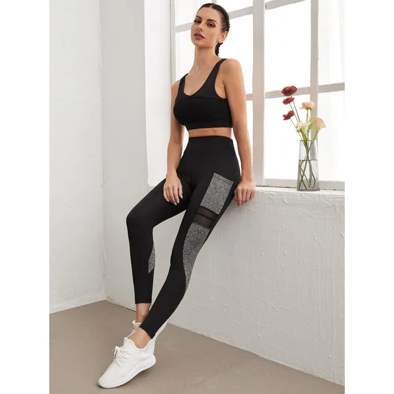 Yoga Mesh Tight-Fitting Sports Fitness Pocket Patchwork Side Sports Leggings