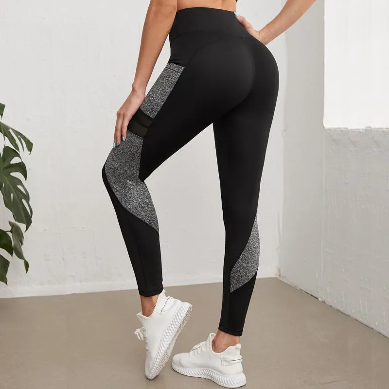 Yoga Mesh Tight-Fitting Sports Fitness Pocket Patchwork Side Sports Leggings