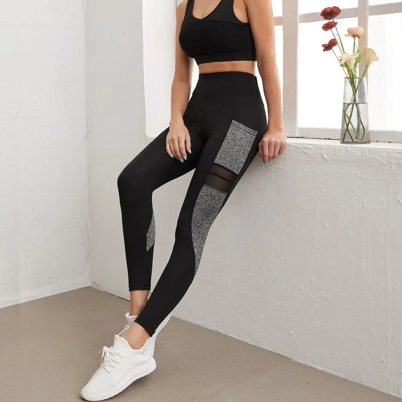 Yoga Mesh Tight-Fitting Sports Fitness Pocket Patchwork Side Sports Leggings