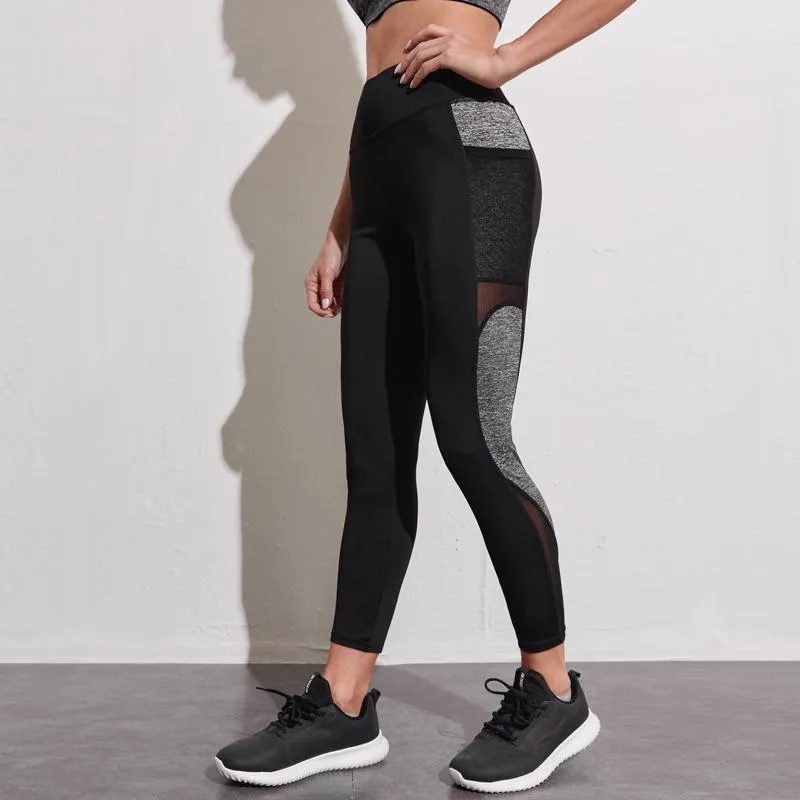 Yoga Tight-Fitting Fitness Pocket Running Patchwork Mesh Sports Leggings