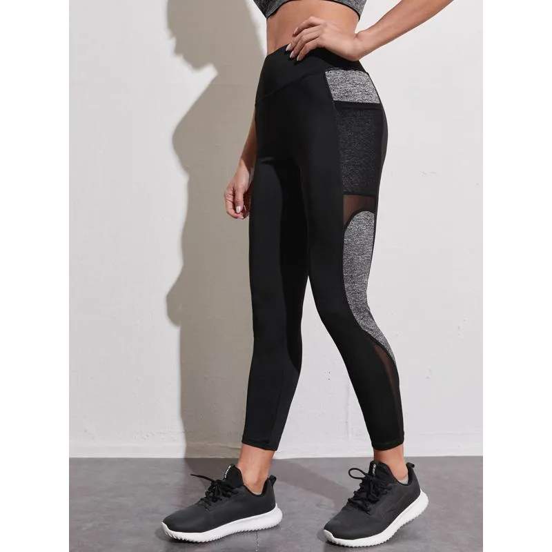 Yoga Tight-Fitting Fitness Pocket Running Patchwork Mesh Sports Leggings