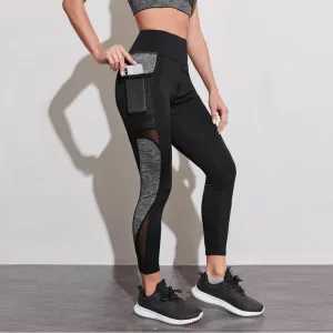 Yoga Tight-Fitting Fitness Pocket Running Patchwork Mesh Sports Leggings