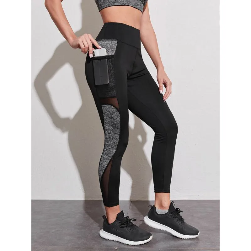 Yoga Tight-Fitting Fitness Pocket Running Patchwork Mesh Sports Leggings