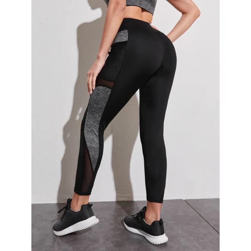 Yoga Tight-Fitting Fitness Pocket Running Patchwork Mesh Sports Leggings